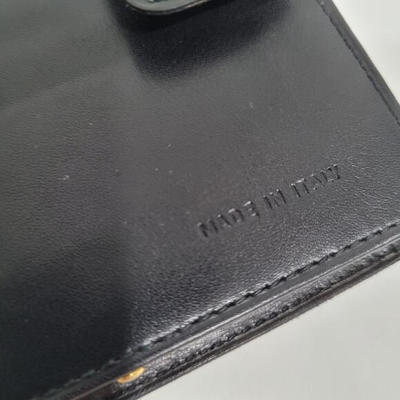 Bally Vintage Leather Wallet Black Logo Bifold Medium Compact Kisslock Woven - Picture 5 of 12